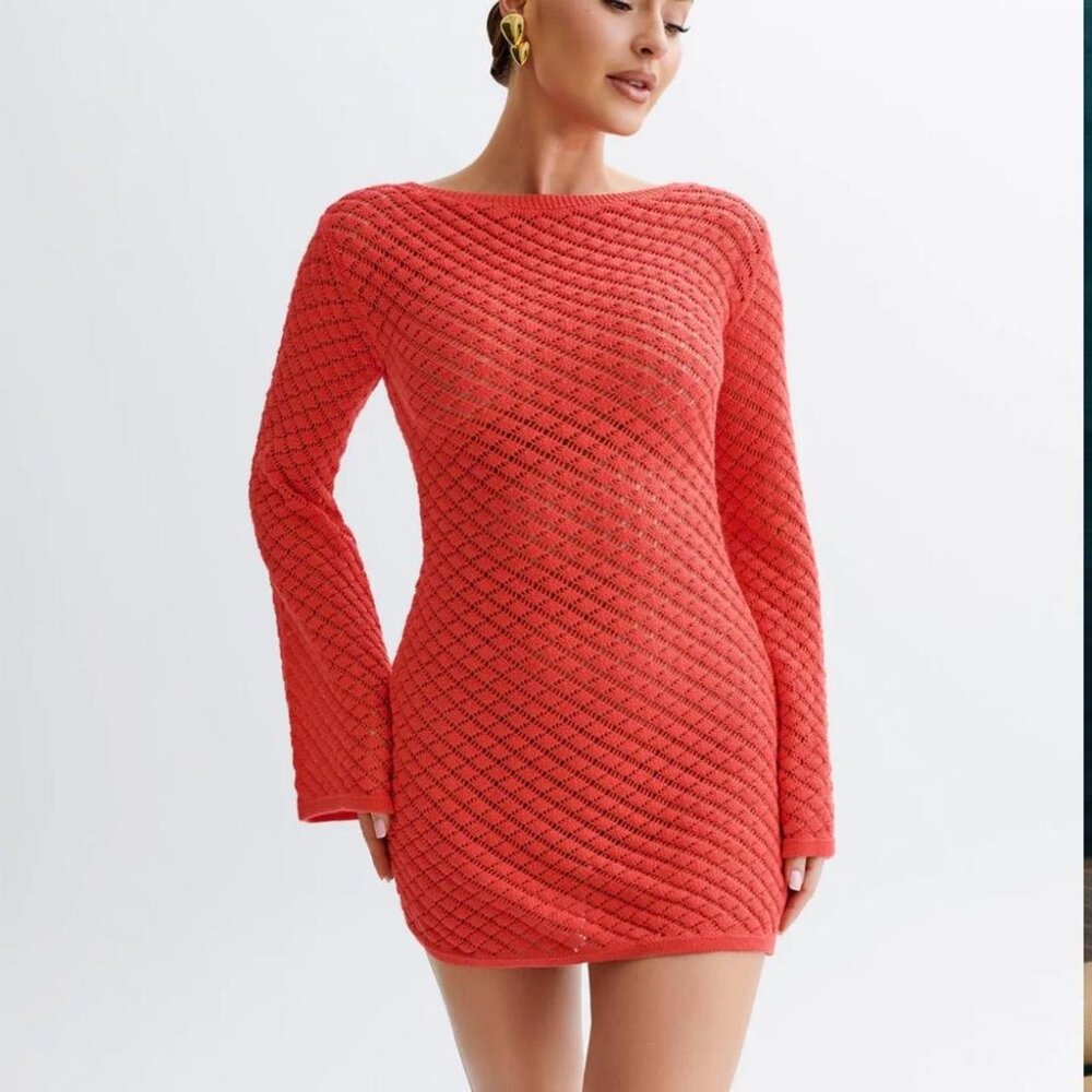 Galilea orange knit mini dress from Meshki